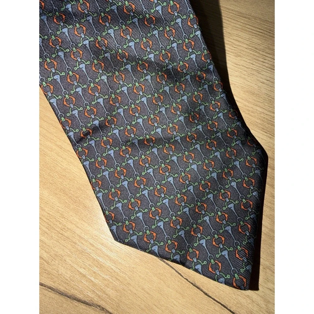 Vintage Fendi 100% Silk Tie Blue Red  Italy Luxury Designer Horsebit Geometric Y